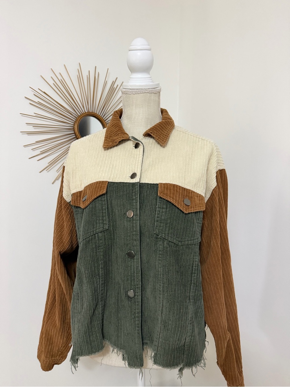POL Clothing Distressed Colorblock Corduroy Shacket Women’s Size Medium